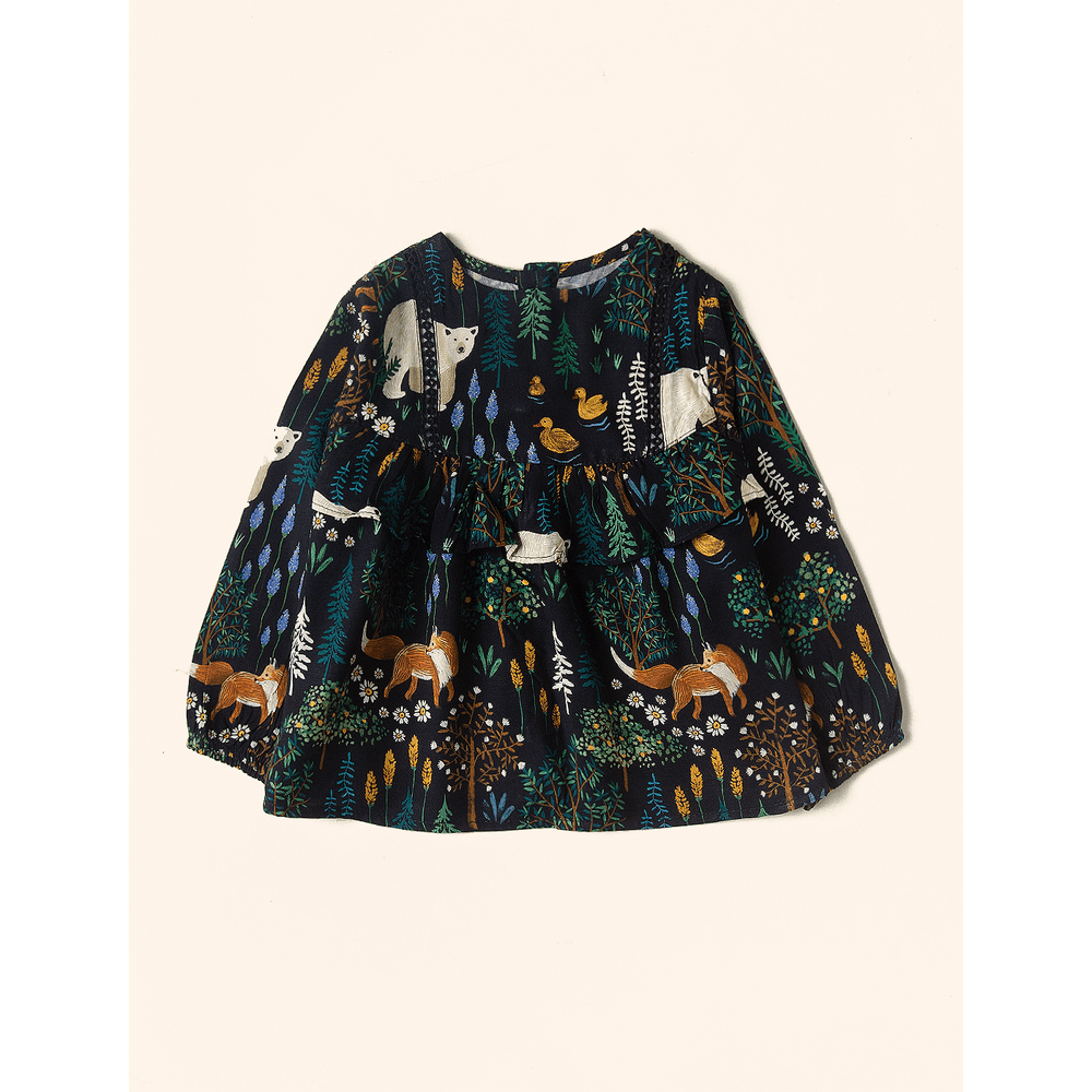 Blusa Manga Longa Babado Liberty Preta na The Mini Forest - theminiforest