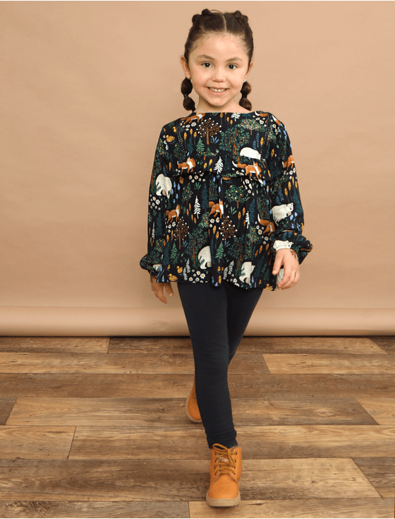 Blusa Manga Longa Babado Liberty Preta na The Mini Forest - theminiforest