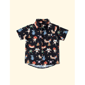 Camisa-Infantil-The-Mini-Forest-Dia-de-Circo-Preto-com-estampa-fofa-de-varis-bichinhos-fantasiados-para-o-espetaculo-do-circo.
