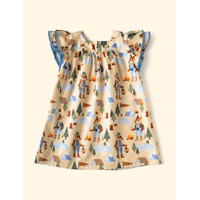 Vestido-Infantil-Manga-Dupla-The-Mini-Forest-Acampando-Areia-com-estampa-do-acampamento-mais-aventureiro-do-bosque-encantado.