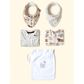 Kit-2-Macacoes-e-Babadores-de-Bebe-The-Mini-Forest-Fauna-Feliz-Baunilha-a-colecao-perfeita-para-os-primeiros-meses-dos-bebes.