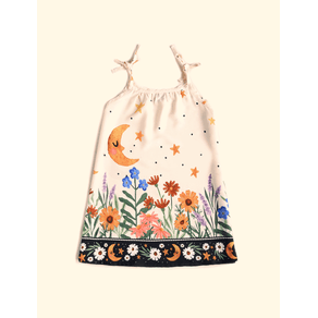 Vestido-Infantil-Alca-Barrado-The-Mini-Forest-Noite-Florida-Baunilha-trazendo-a-estampa-da-lua-pelos-bosques-floridos. Vestido-Infantil-Alca-Barrado-The-Mini-Forest-Noite-Florida-Baunilha-trazendo-a-estampa-da-lua-pelos-bosques-floridos.