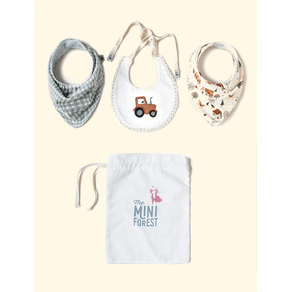 Kit-3-Babadores-Infantis-The-Mini-Forest-Fazendinha-Baunilha-com-estampa-de-fazendinha-e-tratorzinho. Kit-3-Babadores-Infantis-The-Mini-Forest-Fazendinha-Baunilha-com-estampa-de-fazendinha-e-tratorzinho.