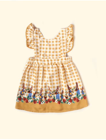Vestido-Acinturado-Infantil-The-Mini-Forest-Colhe-Coelho-Baunilha-com-estampa-infantil-de-coelhinhos.
