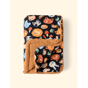 Manta-de-Bebe-Inverno-The-Mini-Forest-Mascaras-da-Fauna-Preto-a-manta-estampada-perfeita-para-as-criancas.