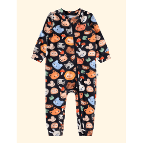 Macacao-de-Bebe-The-Mini-Forest-Mascaras-da-Fauna-Preto-o-macacao-estampado-perfeito-para-as-criancas. Macacao-de-Bebe-The-Mini-Forest-Mascaras-da-Fauna-Preto-o-macacao-estampado-perfeito-para-as-criancas.