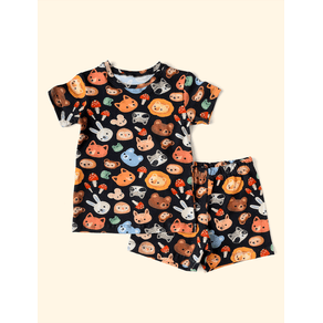 Pijama-Infantil-de-Verao-The-Mini-Forest-Mascaras-da-Fauna-Preto-o-pijama-estampado-perfeito-para-as-criancas.
