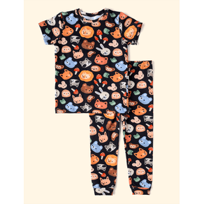Pijama-Infantil-The-Mini-Forest-Mascaras-da-Fauna-Preto-o-pijama-estampado-perfeito-para-as-criancas.