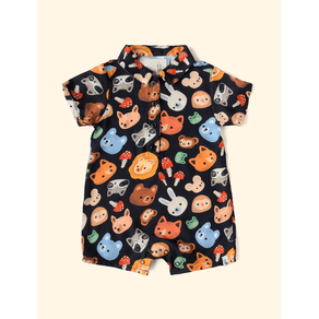 Macaquinho-Infantil-Botoes-The-Mini-Forest-Mascaras-da-Fauna-Preto-o-macacao-estampado-perfeito-para-as-criancas. Macaquinho-Infantil-Botoes-The-Mini-Forest-Mascaras-da-Fauna-Preto-o-macacao-estampado-perfeito-para-as-criancas.