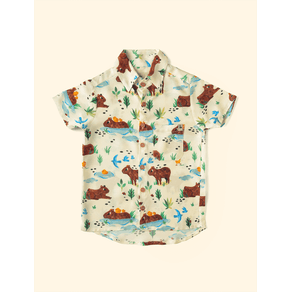 Camisa-Infantil-The-Mini-Forest-Amigos-a-Beira-D-agua-Baunilha-a-roupinha-de-bebe-com-estampa-de-capivaras. Camisa-Infantil-The-Mini-Forest-Amigos-a-Beira-D-agua-Baunilha-a-roupinha-de-bebe-com-estampa-de-capivaras.