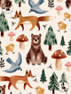 Manta-de-Bebe-Inverno-The-Mini-Forest-Trilha-dos-Sonhos-Baunilha-com-estampa-de-urso-e-raposas-na-floresta.