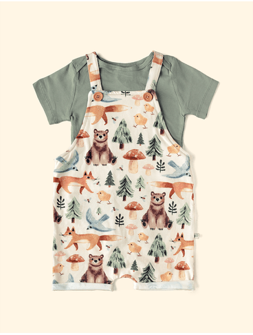 Conjunto-Infantil-Jardineira-e-Body-The-Mini-Forest-Trilha-dos-Sonhos-Baunilha-com-estampa-de-urso-e-raposas-na-floresta.