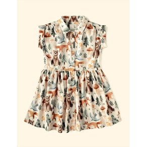 Vestido-Infantil-Botoes-The-Mini-Forest-Trilha-dos-Sonhos-Baunilha-com-estampa-de-urso-e-raposas-na-floresta. Vestido-Infantil-Botoes-The-Mini-Forest-Trilha-dos-Sonhos-Baunilha-com-estampa-de-urso-e-raposas-na-floresta.