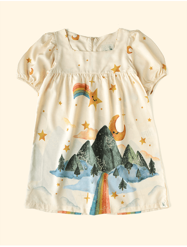 Vestido-Infantil-Manga-Bufante-The-Mini-Forest-Vale-Encantado-Baunilha-roupinha-infantil-com-estampa-de-ceu.