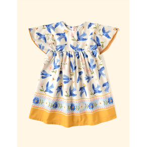 Vestido-Infantil-Barrado-The-Mini-Forest-Andorinha-Azul-Baunilha-com-estampa-infantil-de-passaros-voando. Vestido-Infantil-Barrado-The-Mini-Forest-Andorinha-Azul-Baunilha-com-estampa-infantil-de-passaros-voando.