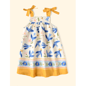 Vestido-Infantil-Alca-Barrado-The-Mini-Forest-Andorinha-Azul-Baunilha-com-estampa-infantil-de-passaros-voando. Vestido-Infantil-Alca-Barrado-The-Mini-Forest-Andorinha-Azul-Baunilha-com-estampa-infantil-de-passaros-voando.